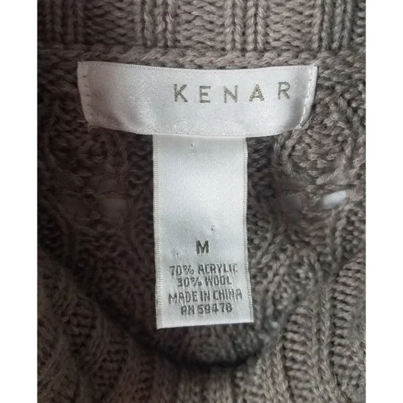 Kenar Women's Sz. M Tan Wool Blend Cowl Neck Short Sleeve Fringe Detail Sweater - Picture 2 of 8